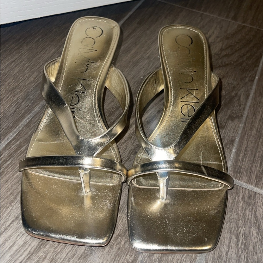 Calvin Klein Metallic Silver Sandals with Square-Toe Design
